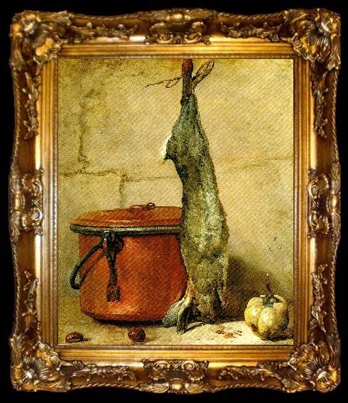 framed  jean-simeon chardin stilleben med hare och kopparkittel, ta009-2
